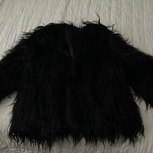 Black faux fur coat